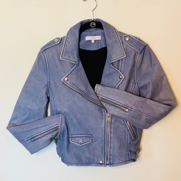 IRO Jackets & Blazers - IRO Leather Crop Jacket. Powder Blue. Silver Hardware. Size 40.